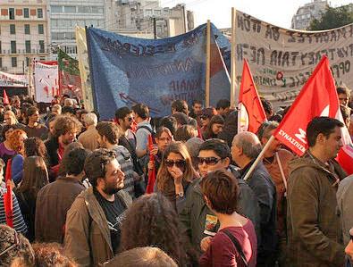 Workers gathered in the streets of Athens during one in a series of general strikes
