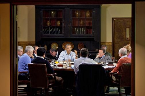 Barack Obama speaks at a summit of G8 leaders held at Camp David