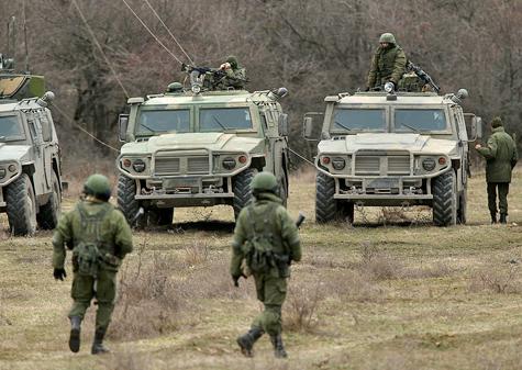 Russian troops on the ground during the takeover of Crimea in Ukraine
