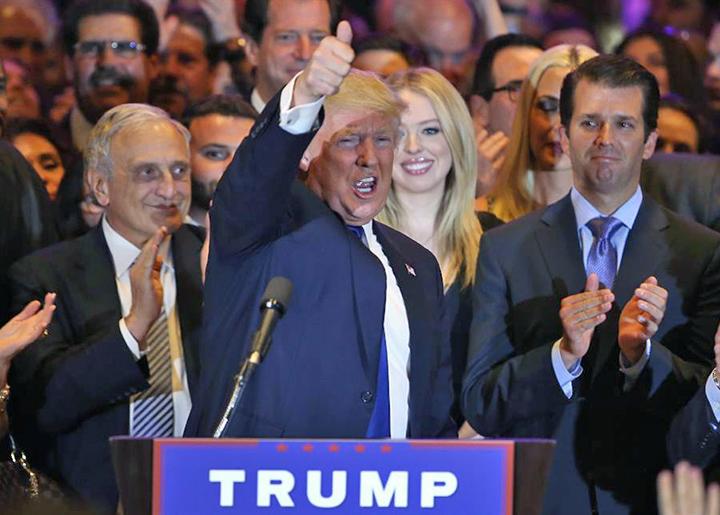 Donald Trump celebrates on Election Night 2016