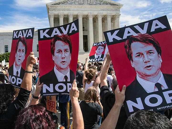Protesters oppose Kavanaugh's nomination outside the Supreme Court
