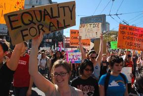 Crowds of people marched in San Francisco to protest the passage of Proposition 8