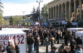 Protesters occupy Rustaveli Avenue in front of the Georgian parliament building