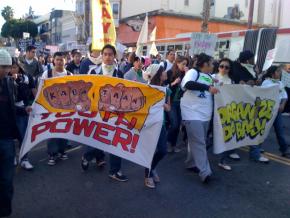 Students from Mission High School joined other San Francisco protesters for a march up Mission Avenue on March 4