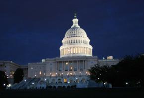 The U.S. Capitol building at night