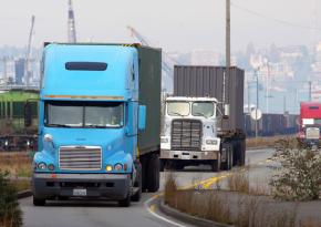 Truck drivers head out from the Port of Seattle