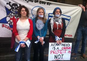 Boycott, divestment and sanctions activists outside a court in Melbourne, Australia