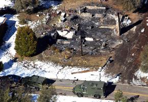 Burnt rubble of the cabin where Dorner's remains were found