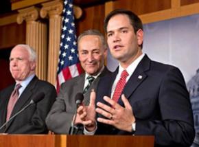 Three senators from the Gang of Eight: (left to right) John McCain, Charles Schumer and Marco Rubio