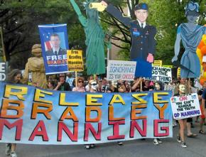 Supporters march in Washington, D.C., to call for Bradley Manning's release