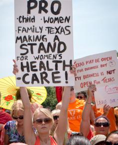Protesters outside the Texas capitol building defend abortion rights