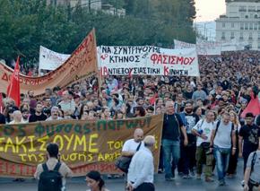Greek anti-fascist protesters march in Athens after the murder of Pavlos Fyssas