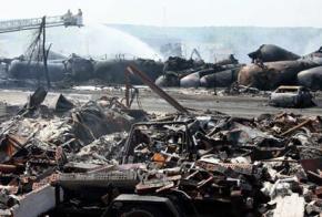 Wreckage from the oil train disaster at Lac-Mégantic, Quebec