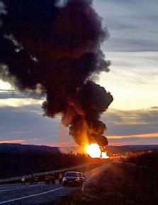 The derailed oil train on fire in Alberta