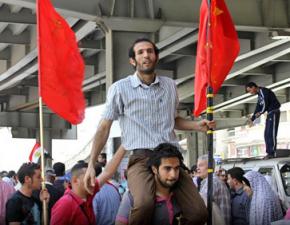 Haitham Mohamedain at the head of a demonstration in Cairo