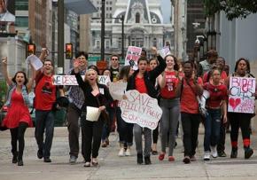 Students in Philadelphia march during their solidarity strike to defend teachers