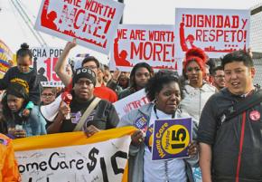 Home care workers join in a Chicago Fight for 15 demonstration