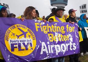 Low-wage workers demonstrate at New York City's Kennedy Airport