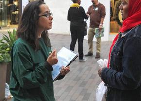 Canvassers talk to pedestrians about Greenpeace