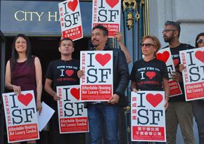 Rallying for the affordable housing measure Prop I in San Francisco