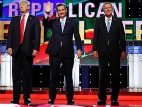 Republican presidential contenders Trump, Cruz and Kasich