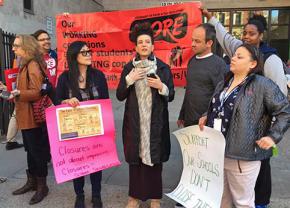 MORE supporters speak out against threats to New York City public schools