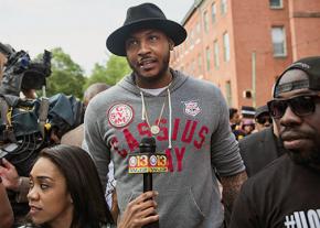 New York Knicks star Carmelo Anthony marches against police violence in Baltimore after Freddie Gray's murder