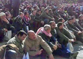 Shipyard workers hold a sit-in outside a government ministry in Alexandria