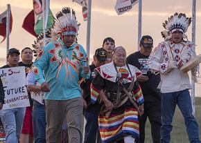 Native activists from the Aaniiih and Nakoda nations protest the Dakota Access Pipeline