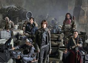 Rebel fighters led by Jyn Erso (center) prepare for an attack in Rogue One: A Star Wars Story