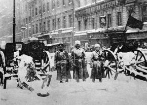 Revolutionary soldiers at the barricades in the early days of the February Revolution