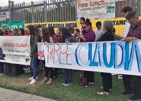 Teachers and activists rally to demand the release of Claudia Rueda from ICE detention