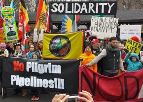 Ramapough and solidarity activists rally against the Pilgrim Pipeline in northern New Jersey