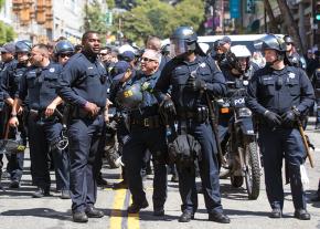 Berkeley police on the streets during protests against the alt-right