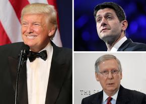 Clockwise from left: Donald Trump, Paul Ryan and Mitch McConnell