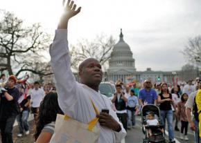 Jean Montrevil on the march in Washington, D.C.