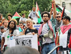 Student activists lead a rally against Israeli apartheid