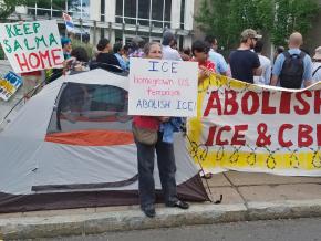 Protesters demand freedom for Salma Sikandar outside the ICE offices in Hartford, Connecticut