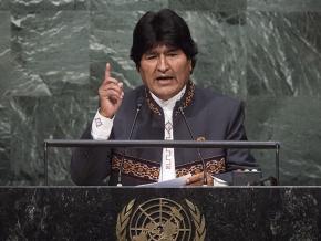 Bolivian President Evo Morales addresses the United Nations General Assembly