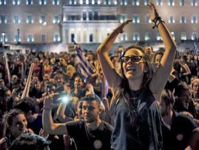 People flood into the square outside Greece's parliament to celebrate the "no" victory