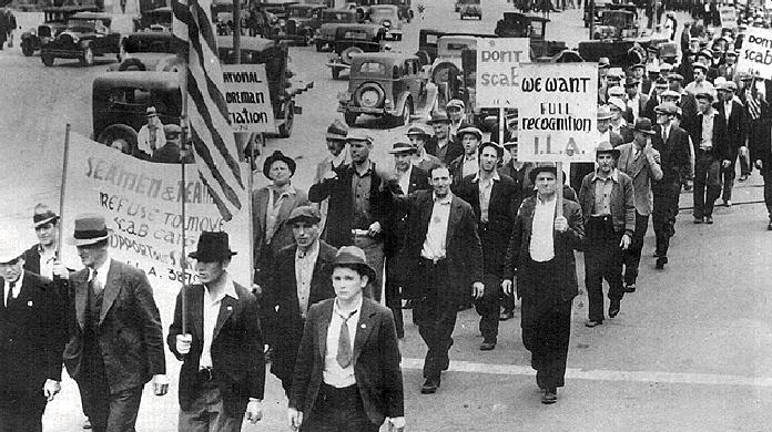 Strikers march through San Francisco streets during the 1934 strike