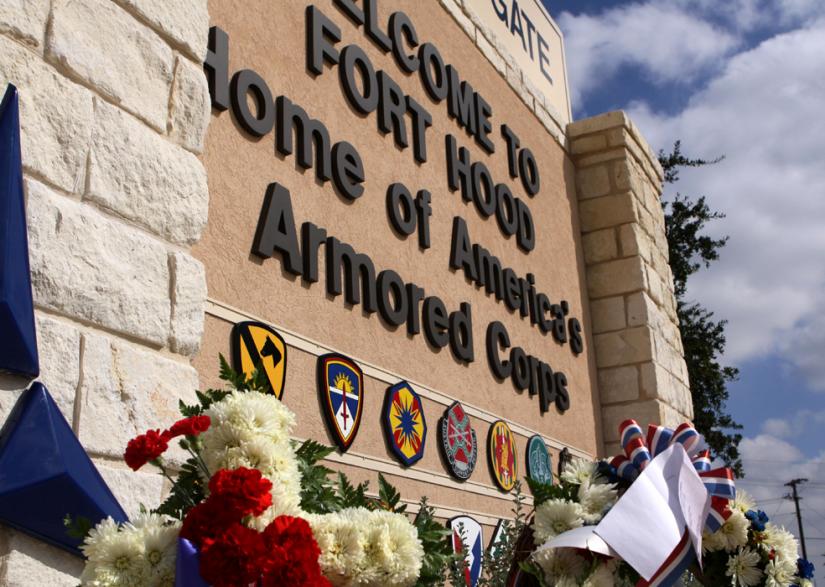 The main gate at Fort Hood Army Base in Texas
