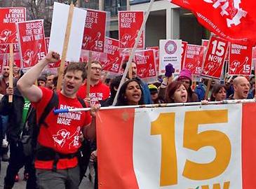 Seattle supporters of a $15 minimum wage on the march