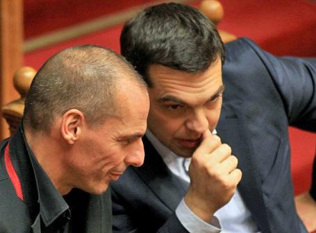 Prime Minister Alexis Tsipras (right) and Finance Minister Yanis Varoufakis