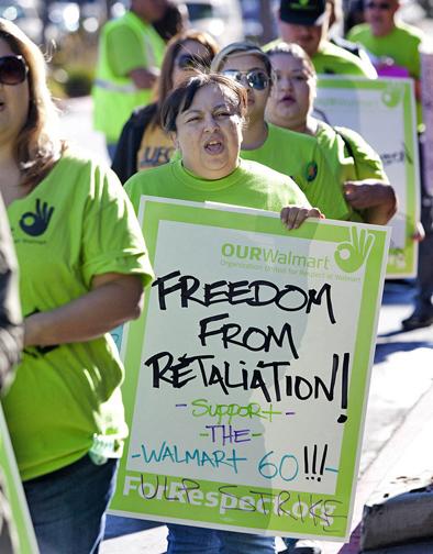 Walmart workers picketing at the Pico Rivera store