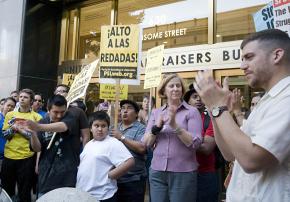 Some 150 people rallied in front of ICE headquarters in San Francisco in protest of raids the day before