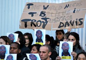 A rally in Brussels, Belgium to support Troy Davis on the October 23 international day of action