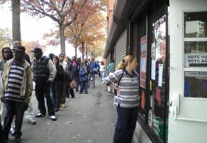 A line outside a polling place in New York City where the wait to vote was more than two hours