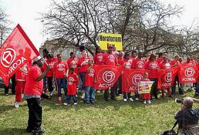 Michigan ACORN members rally at a lobby day to protest foreclosures
