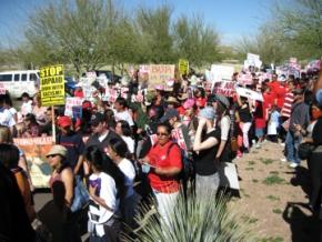 Thousands of demonstrators protested the anti-immigrant Sheriff Joe Arpaio in Phoenix